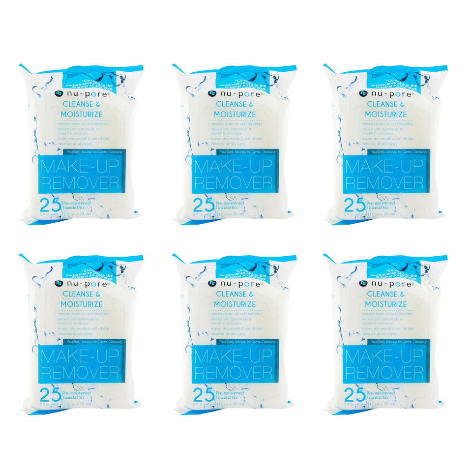 Nu-pore cleansing towelettes pack-6 ready for quick makeup removal and gentle skin refreshment