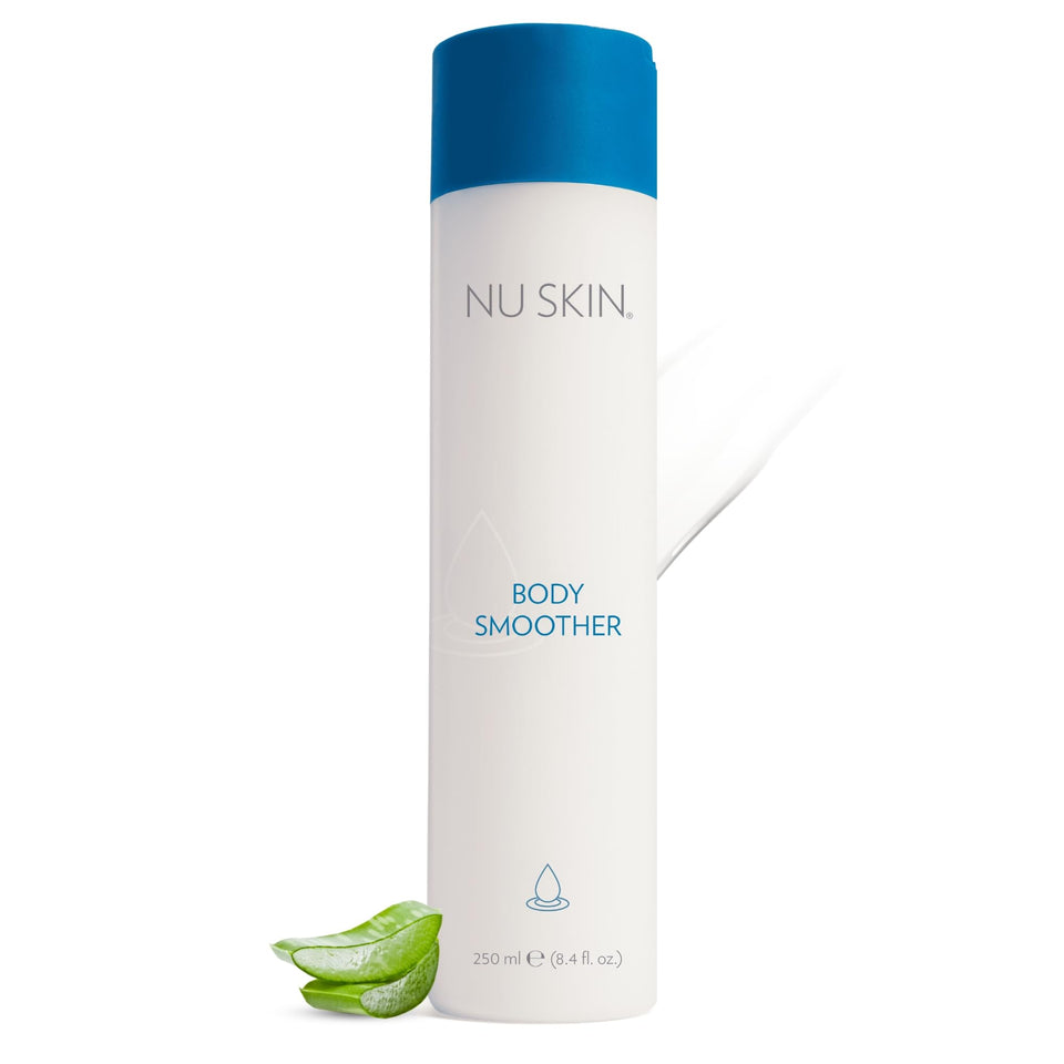 Nu Skin Body Smoother bottle pour shows quick absorption for refreshed skin