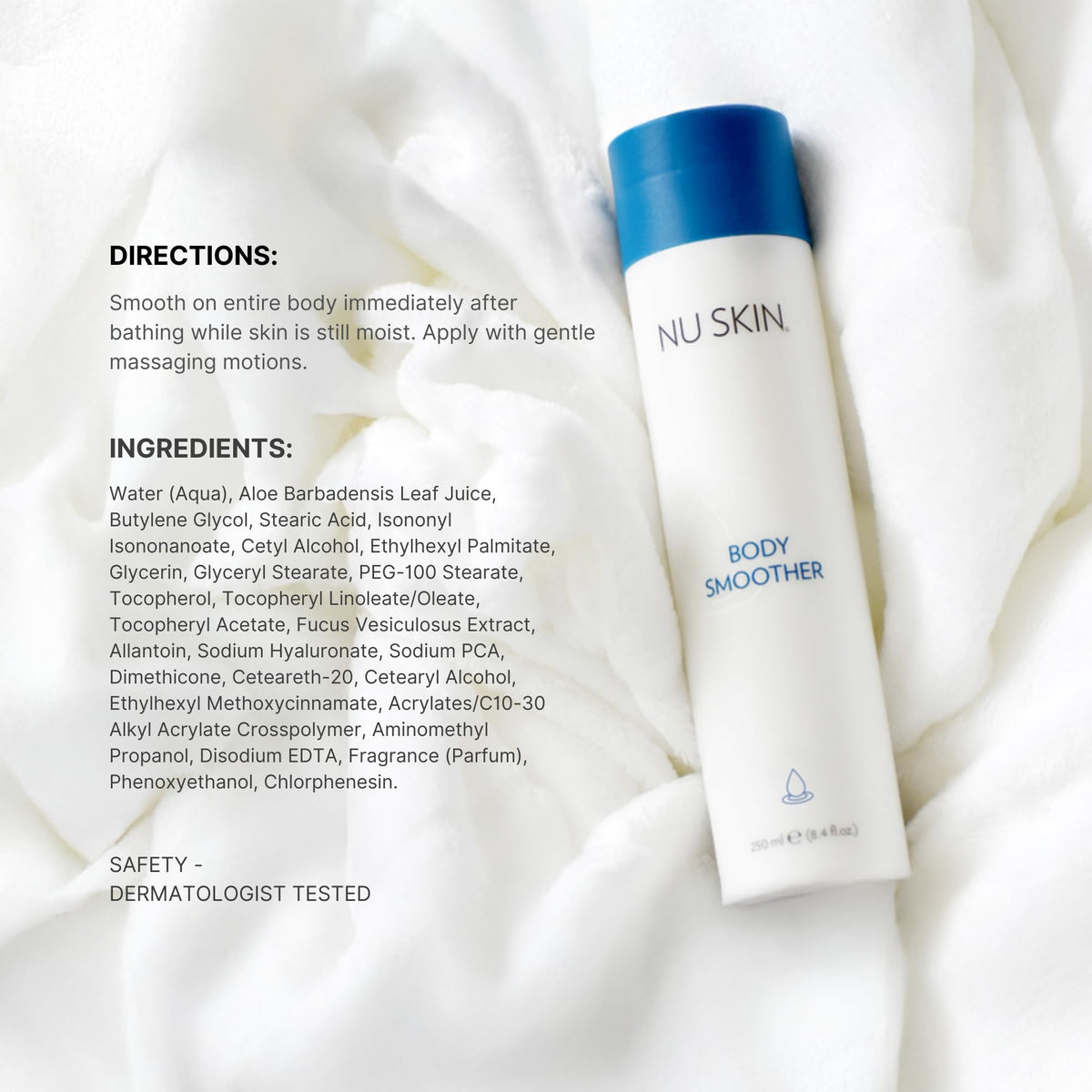 Nu Skin Body Smoother applied to elbows and knees for dryness relief