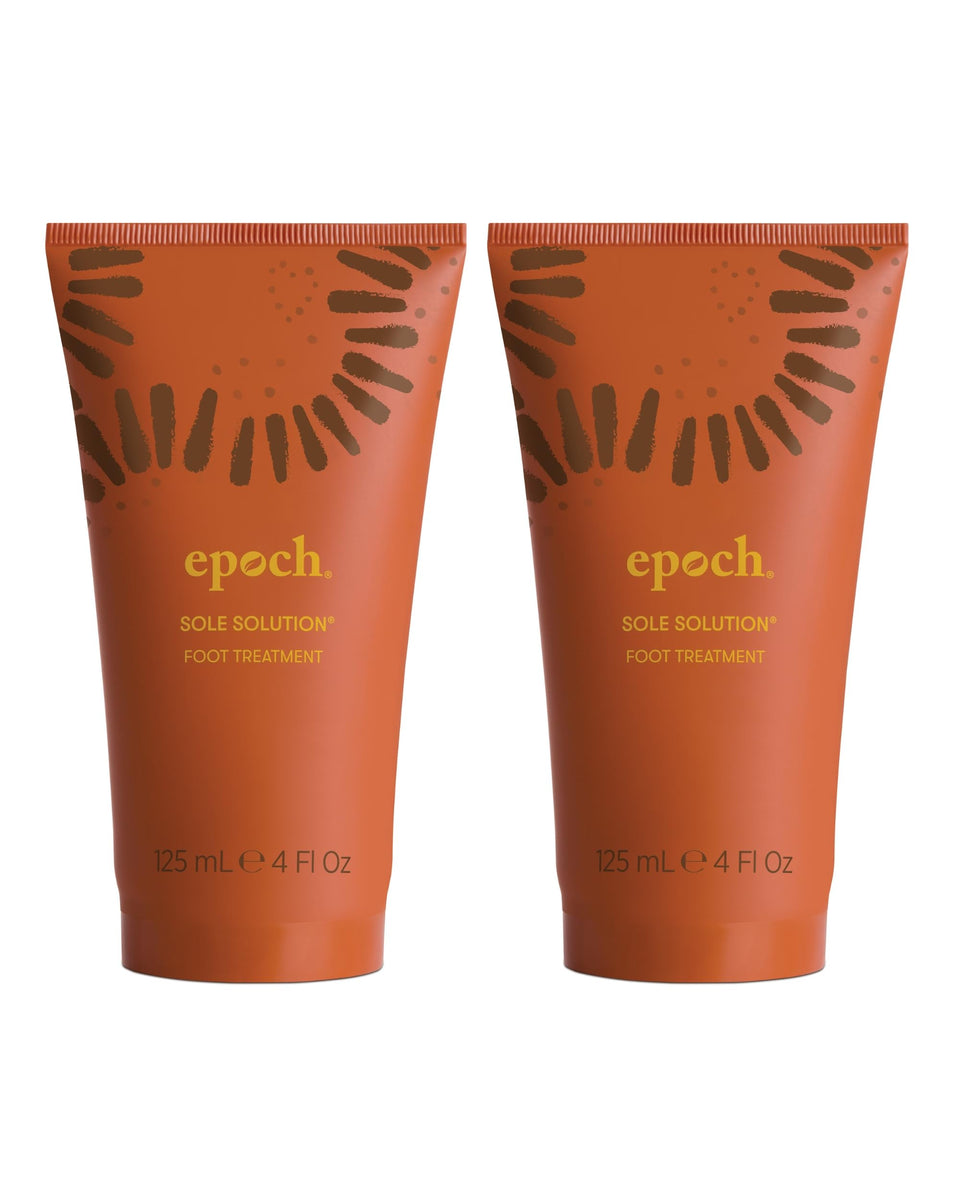Nu Skin Epoch Sole Solution bottle close-up showing hydration for dry feet.