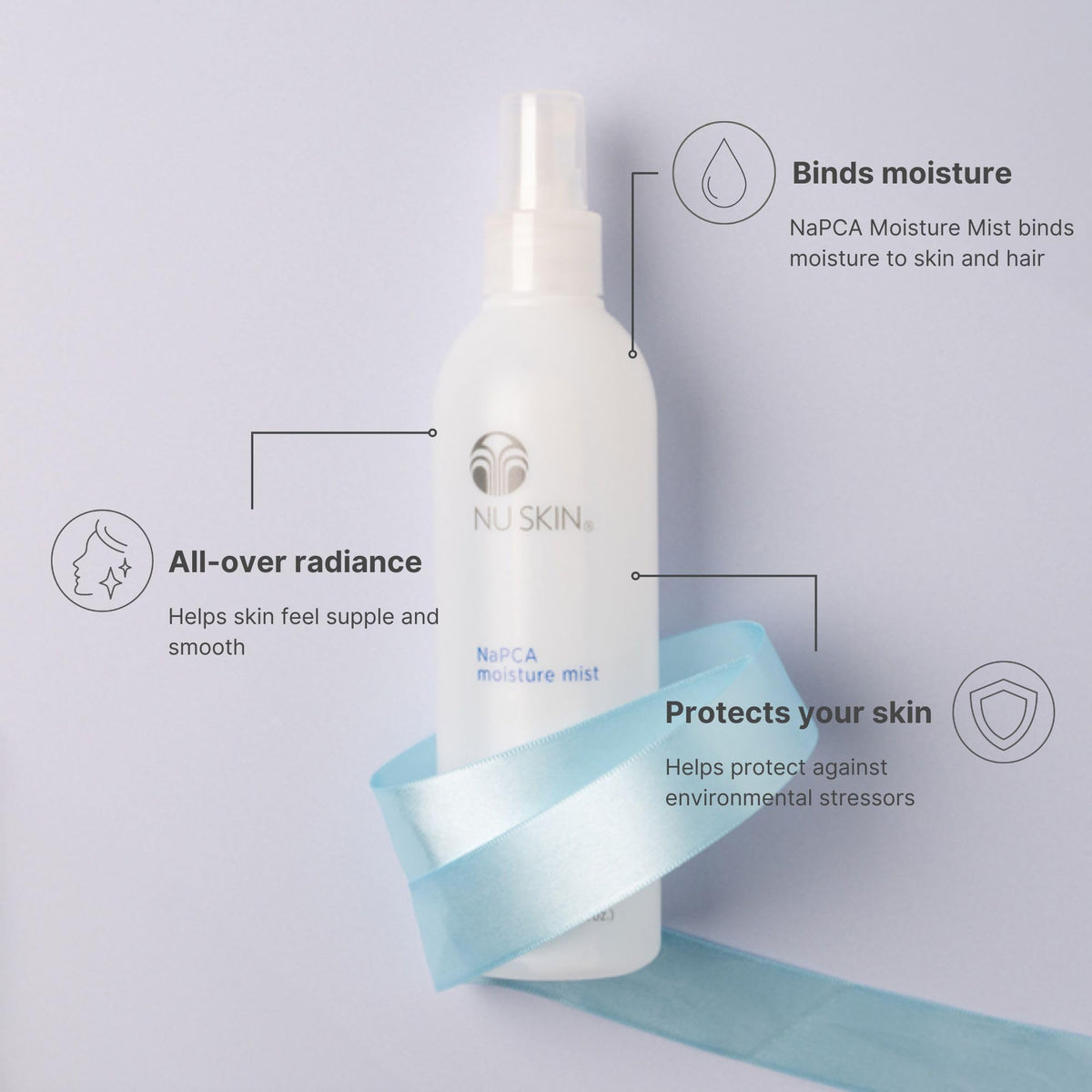 Nu Skin NaPCA Moisture Mist used on the body for versatile hydration.