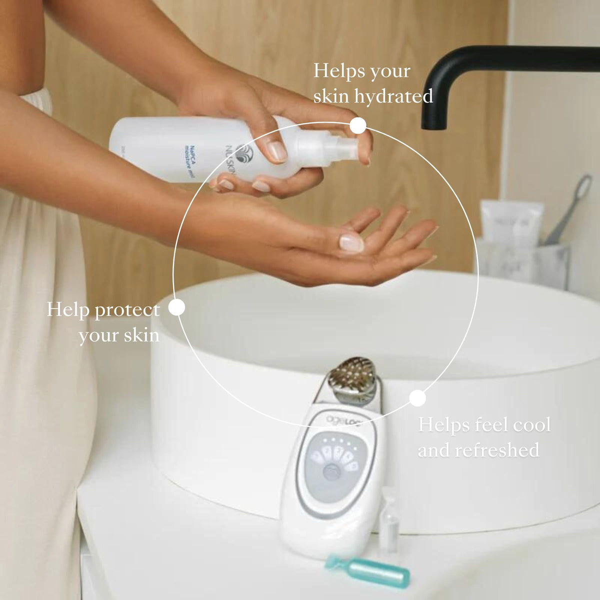 Nu Skin NaPCA Moisture Mist as a hair detangler for smoother strands.