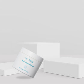 Nu Skin Rejuvenating Cream pump-dispense action illustrates moisture-binding tech.