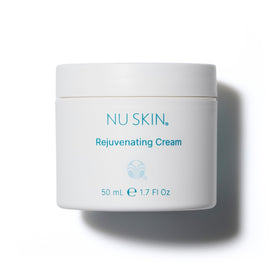 Nu Skin Rejuvenating Cream tube closeup shows hydration for dry skin.
