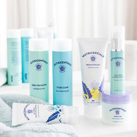 Nu Skin ThirstFix Gel Cream on a sunlit vanity conveying fresh, hydrated skin.