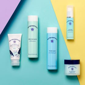 Nu Skin To Be Clear daily routine setup on a bathroom counter