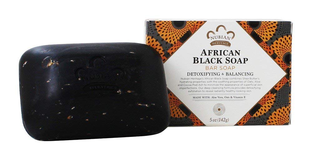 Nubian Heritage African Black Soap Bar front view showing deep cleansing potential