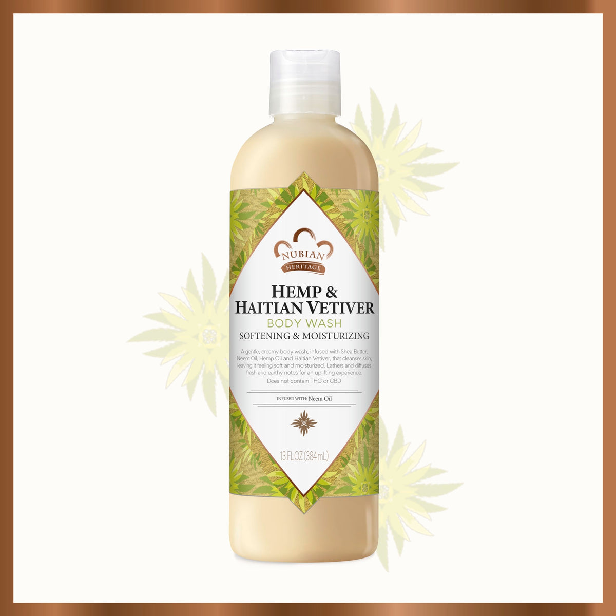 Neem Oil ingredient close-up in Nubian Heritage body wash showing hydrating potential.