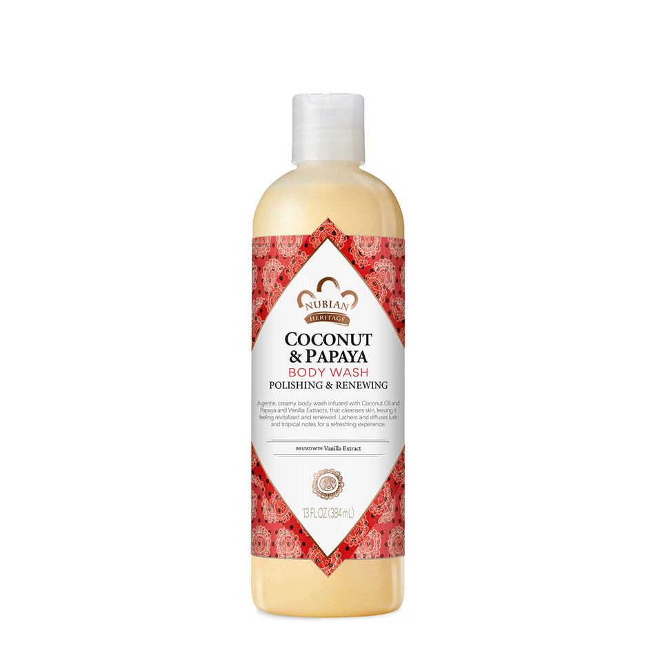 Nubian Heritage Coconut Papaya bottle front for daily cleansing and nourished skin