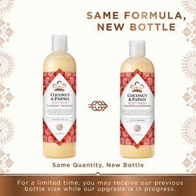 Nubian Heritage Coconut Papaya bottle pour highlights easy lather rich cleansing