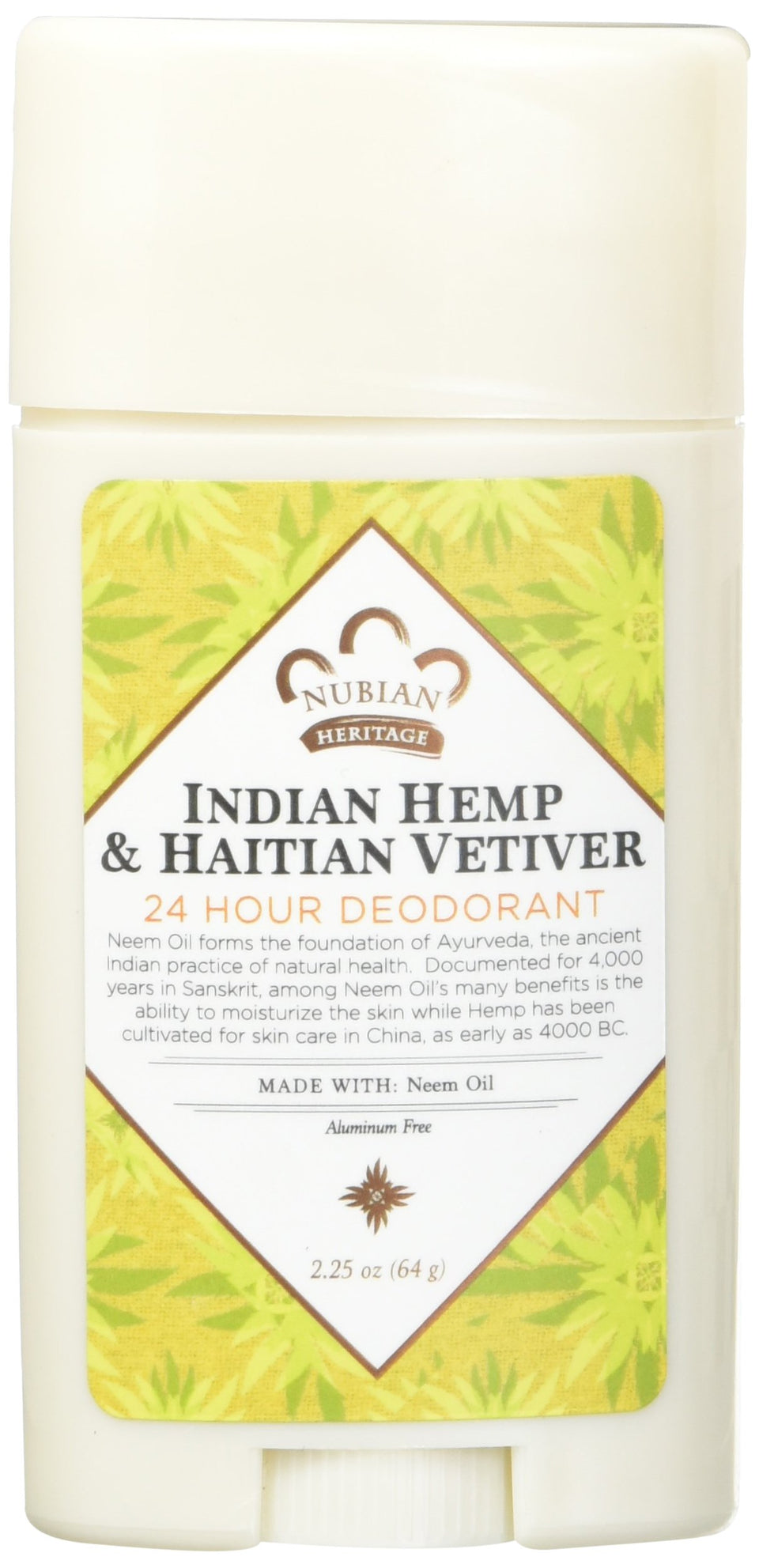 Nubian Heritage deodorant twins-pack front view showing natural formula for all-day freshness.