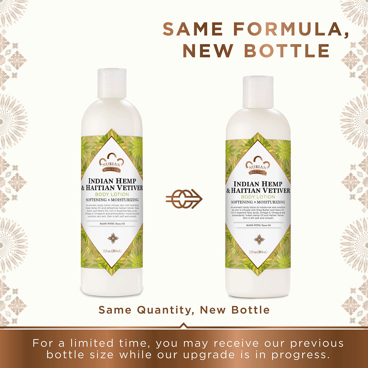 Creamy Nubian Heritage lotion texture melts into skin for lasting softness.