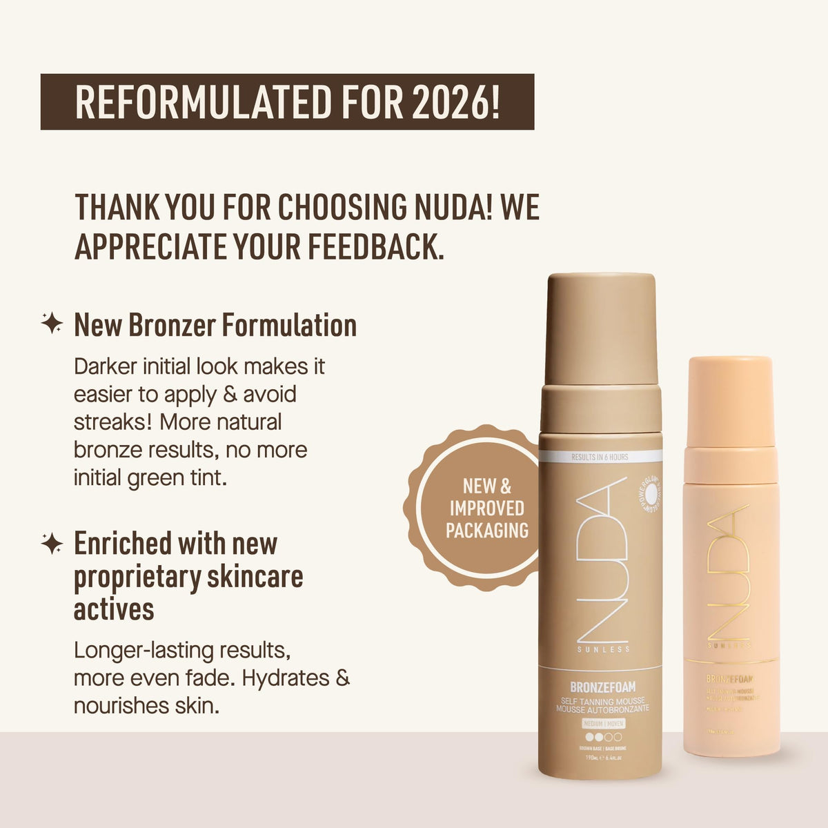 Nuda BronzeFoam Mousse application mitt in use for smooth results
