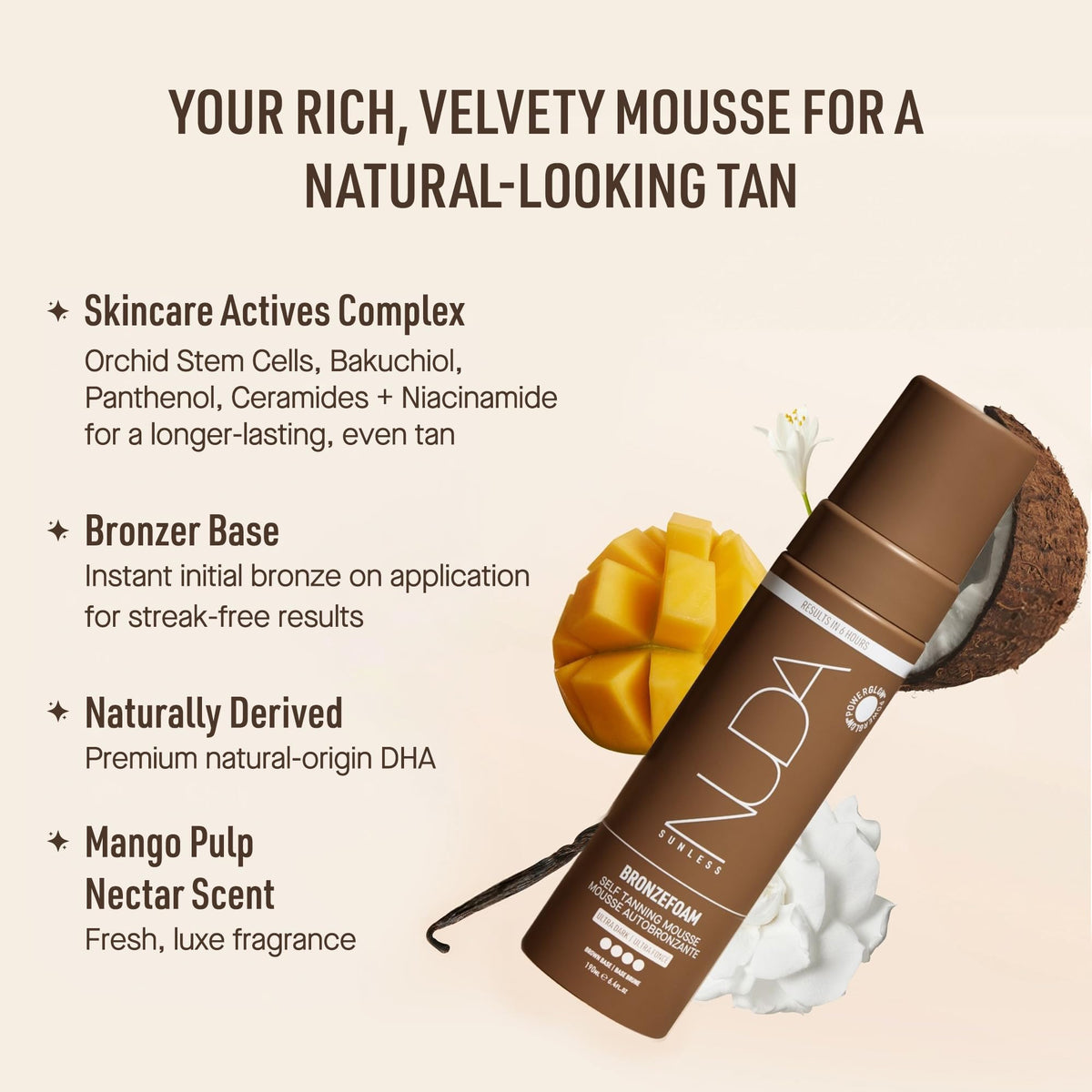Nuda BronzeFoam quick-absorption texture feels lightweight and comfortable