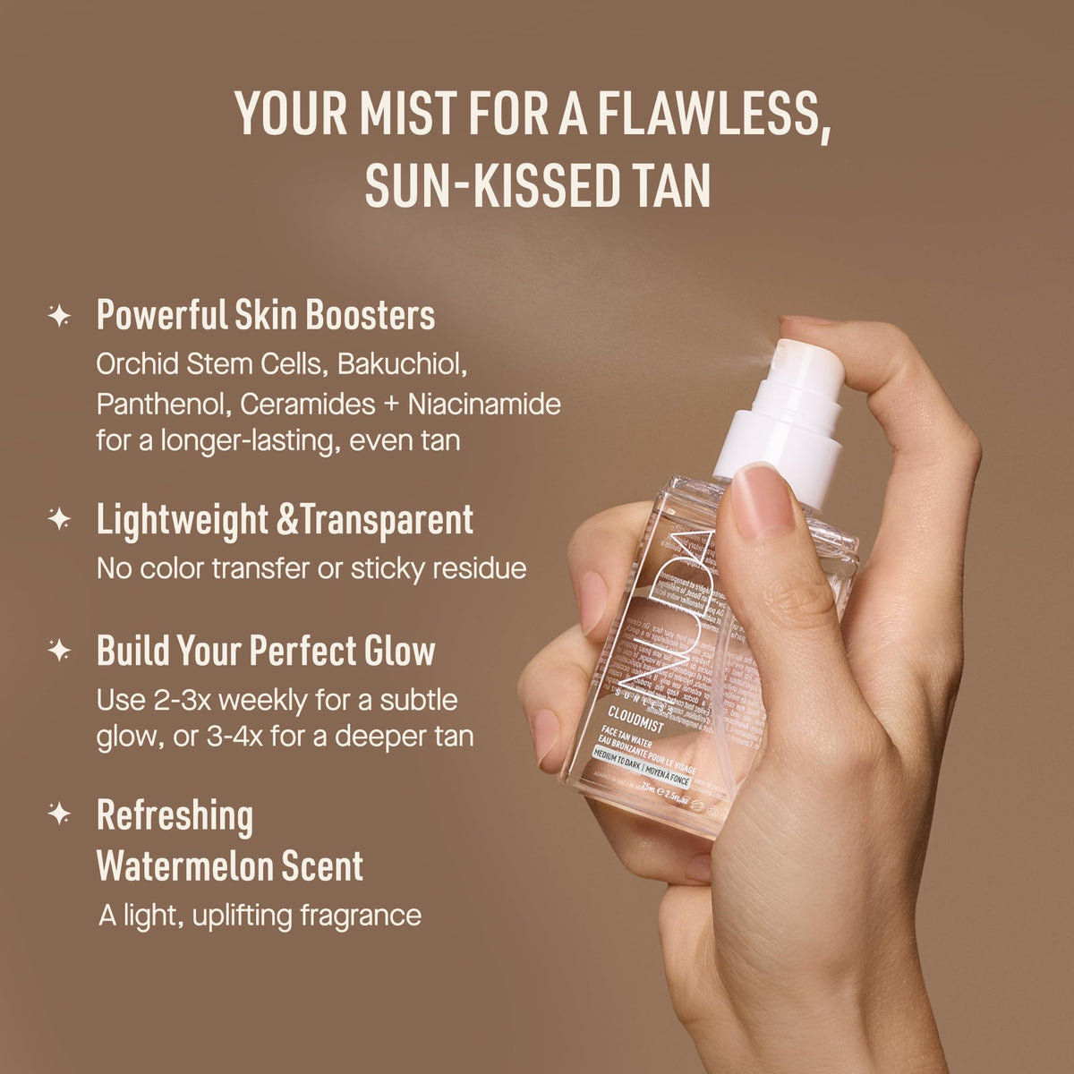 Nuda CloudMist hydrates skin with aloe vera and cucumber for refreshed look.