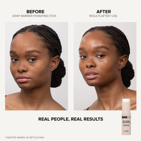 NUDESTIX Dewy Barrier on lips provides moisture and subtle shine