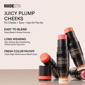 Nudestix Nudies Bloom applied on cheeks delivers sheer color and natural radiance.