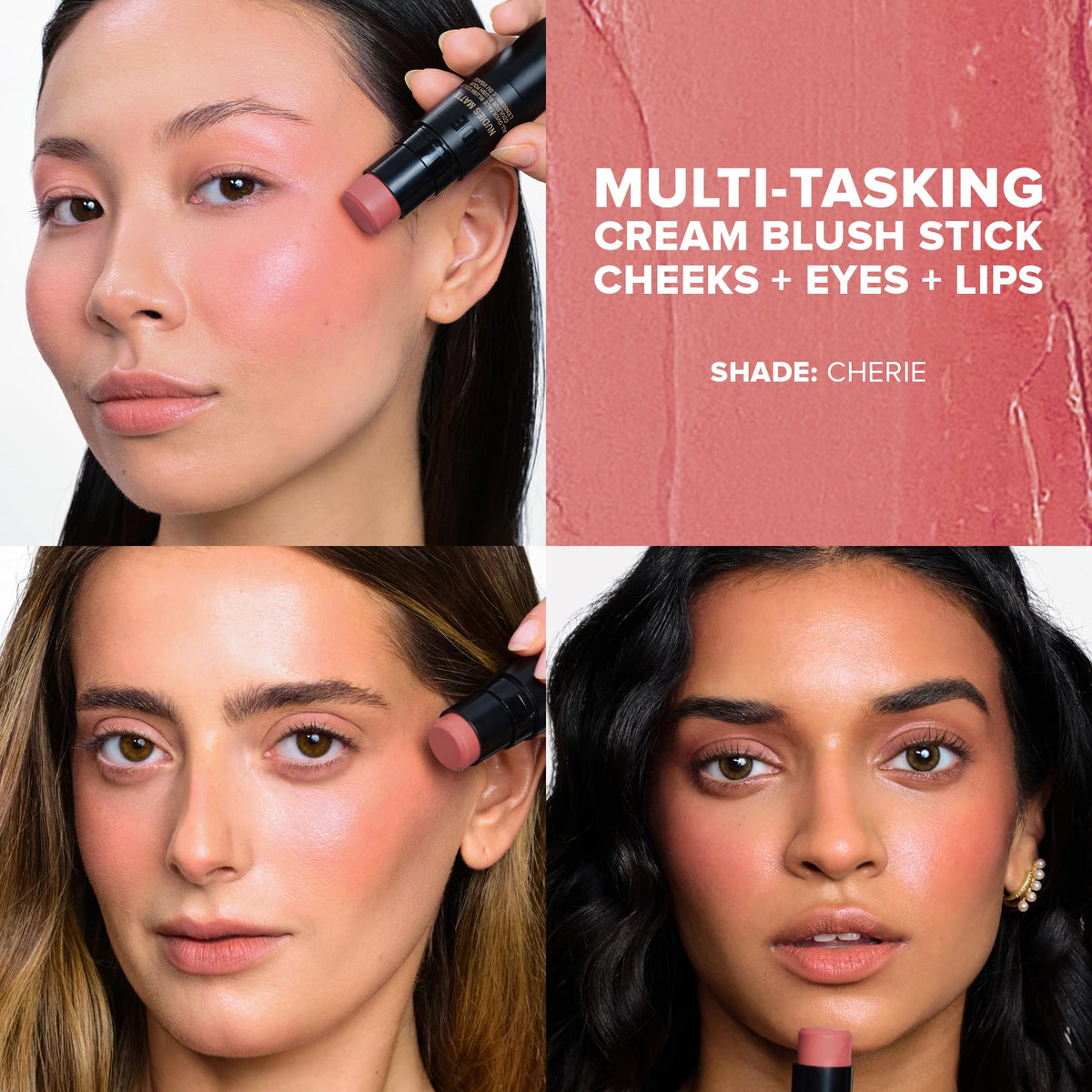 Nudestix Nudies Blush Stick Cherie built-in blending brush for easy blending