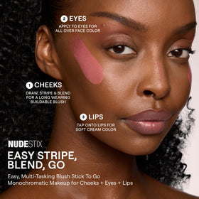 Nudestix Nudies Blush Stick Cherie cheek swatch showing natural flush