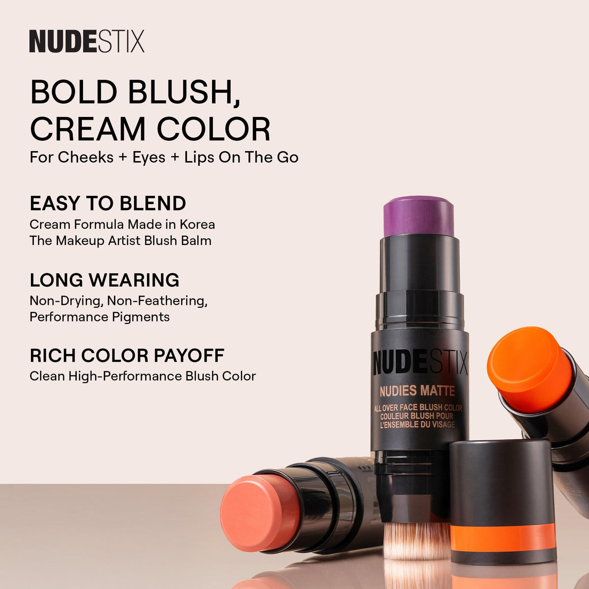 Built-in brush detail on Nudies Blush Stick for easy blending