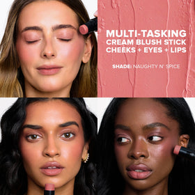 Nudestix Nudies Blush Stick Naughty N’ Spice swatch on cheek for natural flush