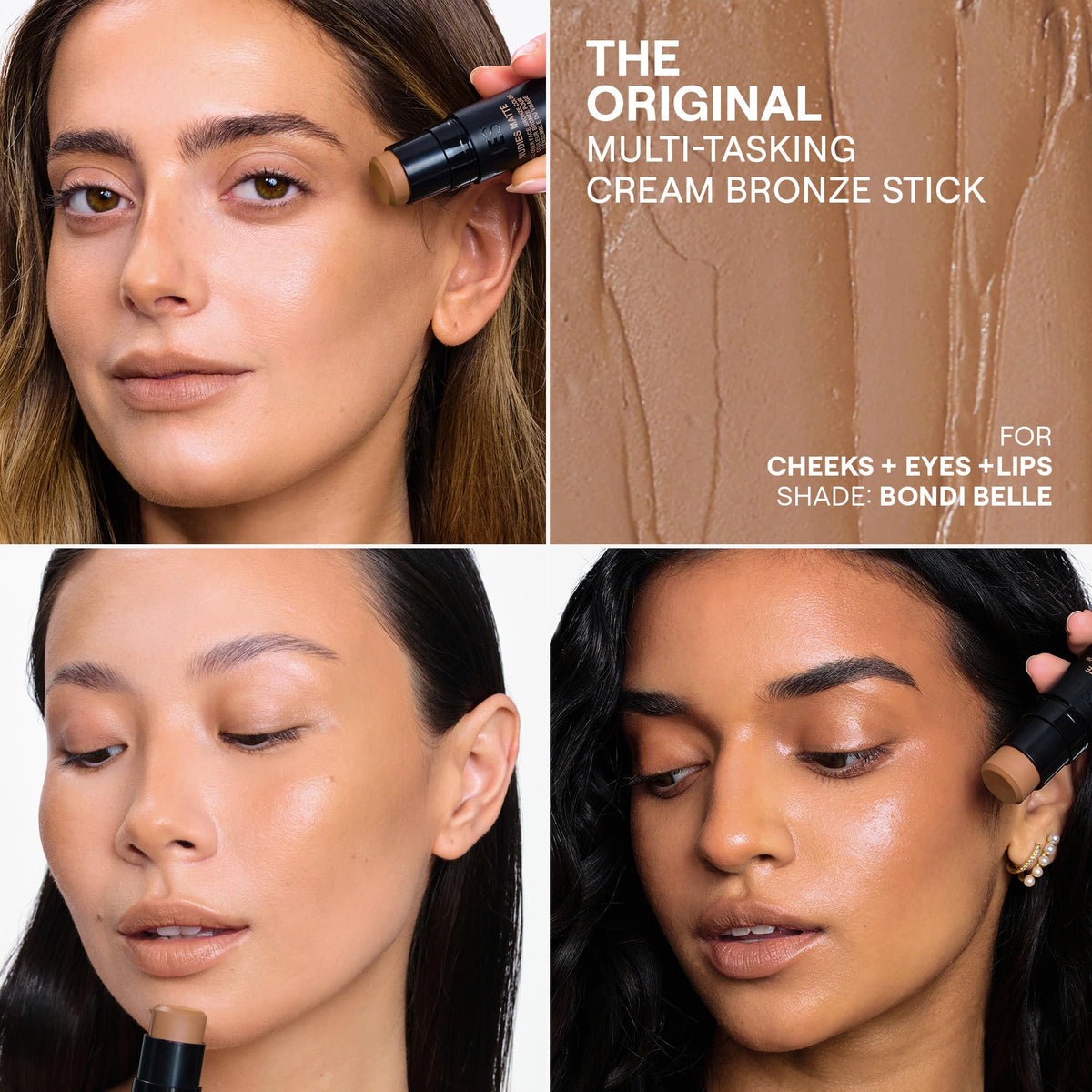 Nudestix Nudies Bronze Bondi Belle swiping onto cheekbones for natural contour