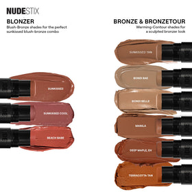 Nudestix Nudies Bronze Stick highlights vegan, clean formula subtly.