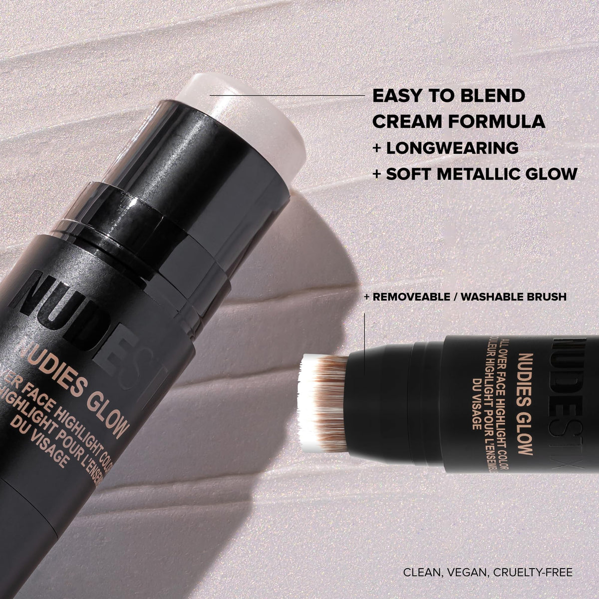 Nudestix Nudies Glow Highlighter Stick used near eyes and lips for subtle glow