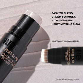 Nudestix Nudies Glow Highlighter Stick used near eyes and lips for subtle glow