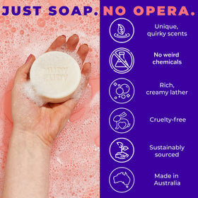 Nudy Rudy Berrylicious soap bar with berry-fruit scent and bright aroma.
