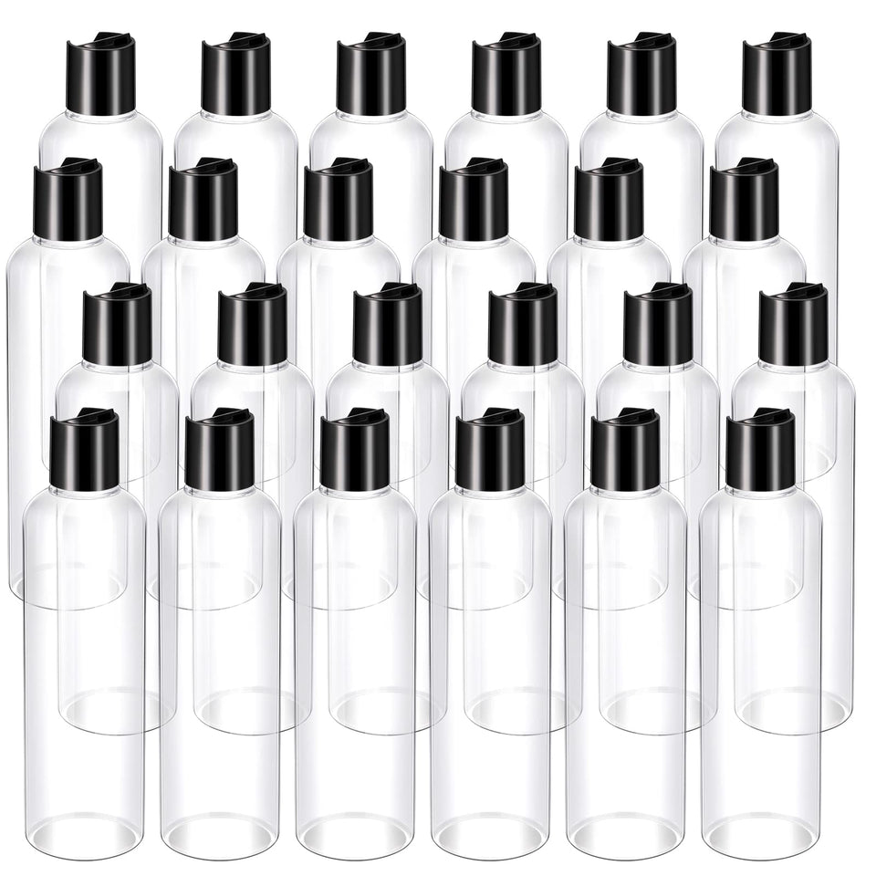 Nuenen 8 oz clear bottle with disc cap for leak-proof travel storage.