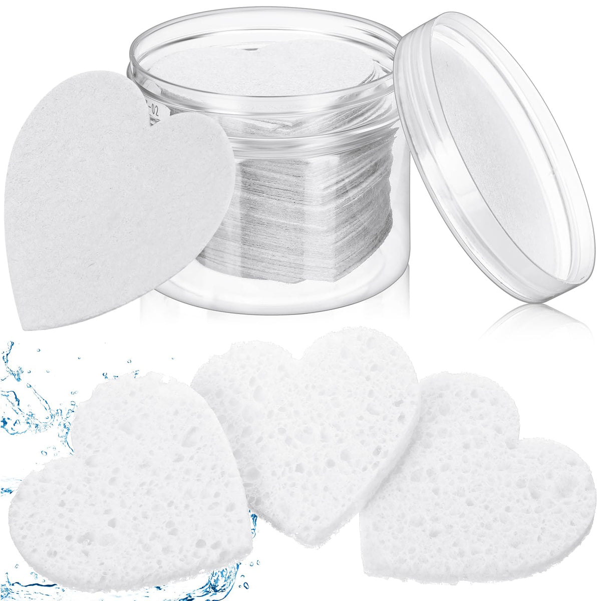 Nuenen heart-shaped facial sponges in container for easy storage.
