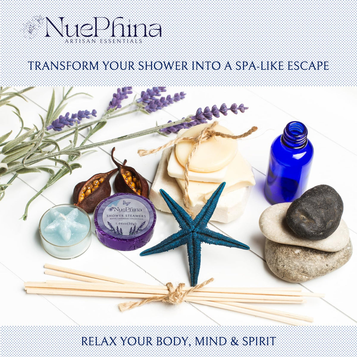 NuePhina shower steamers melting in the shower releasing spa-like aromatherapy.