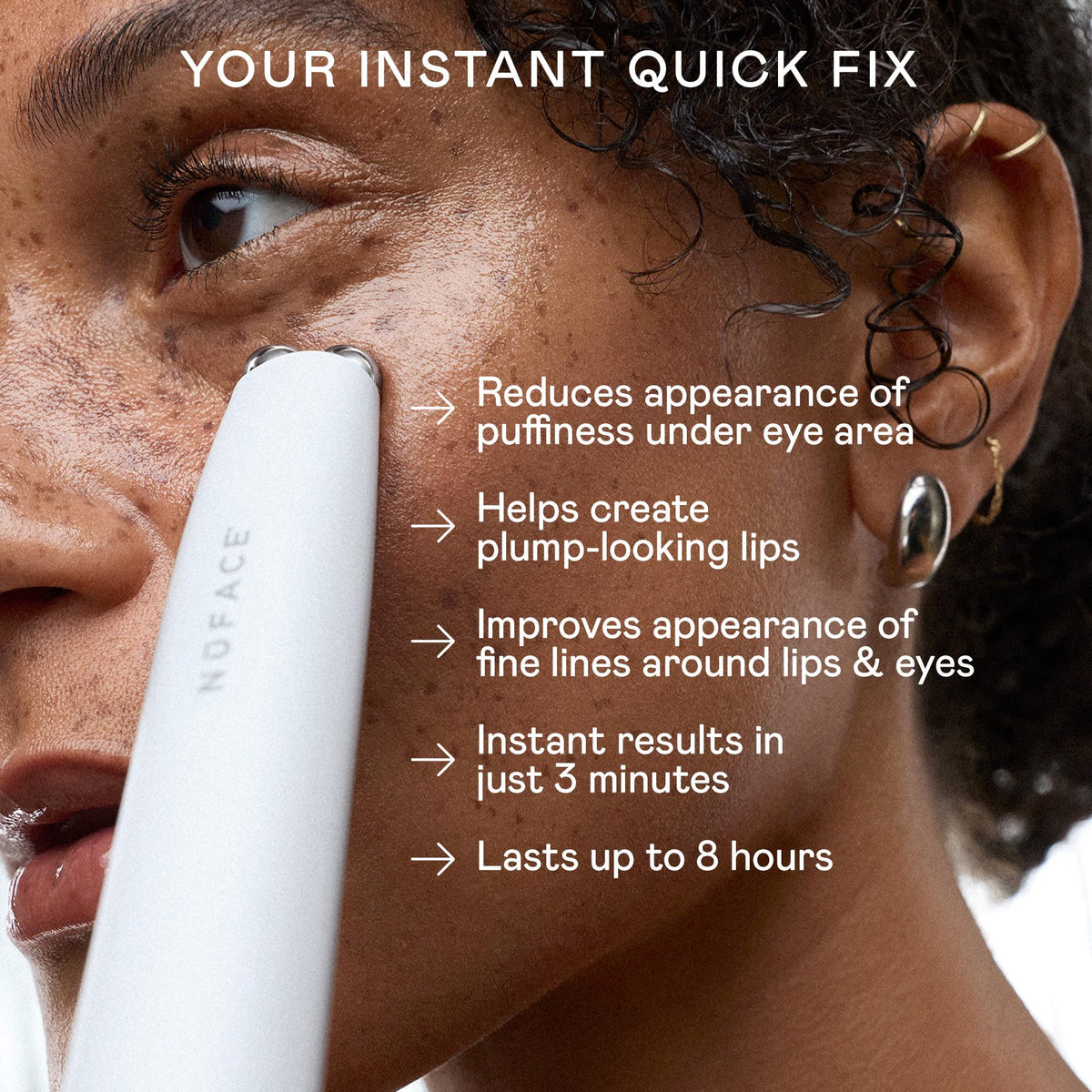 NuFACE FIX MicroWand eye-area depuffer for firmer, brighter-looking eyes.