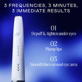 NuFACE FIX MicroWand under-eye depuffing action and brightening effect.