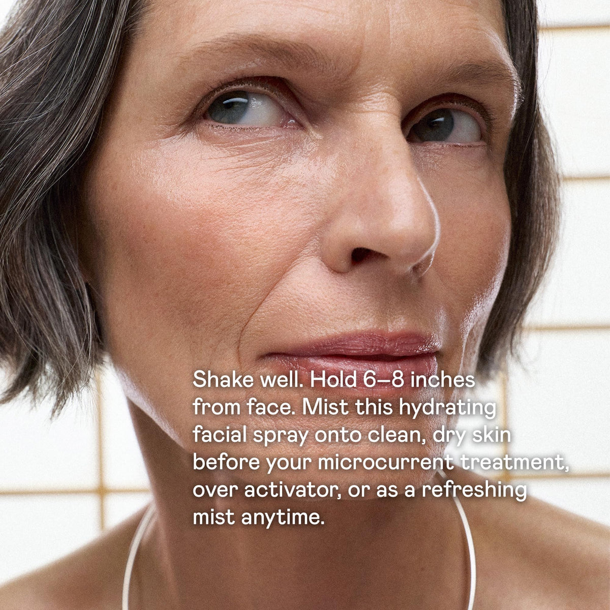 NuFACE hydrating mist contains hyaluronic acid, niacinamide and ceramides for barrier support.