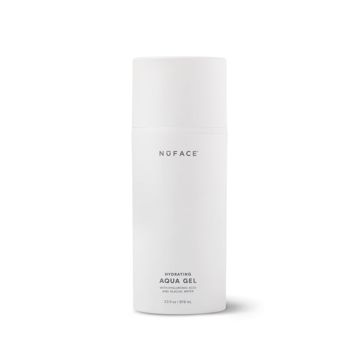 NuFACE IonPlex Aqua Gel Activator bottle demonstrates 24-hour hydration and microcurrent conduction.