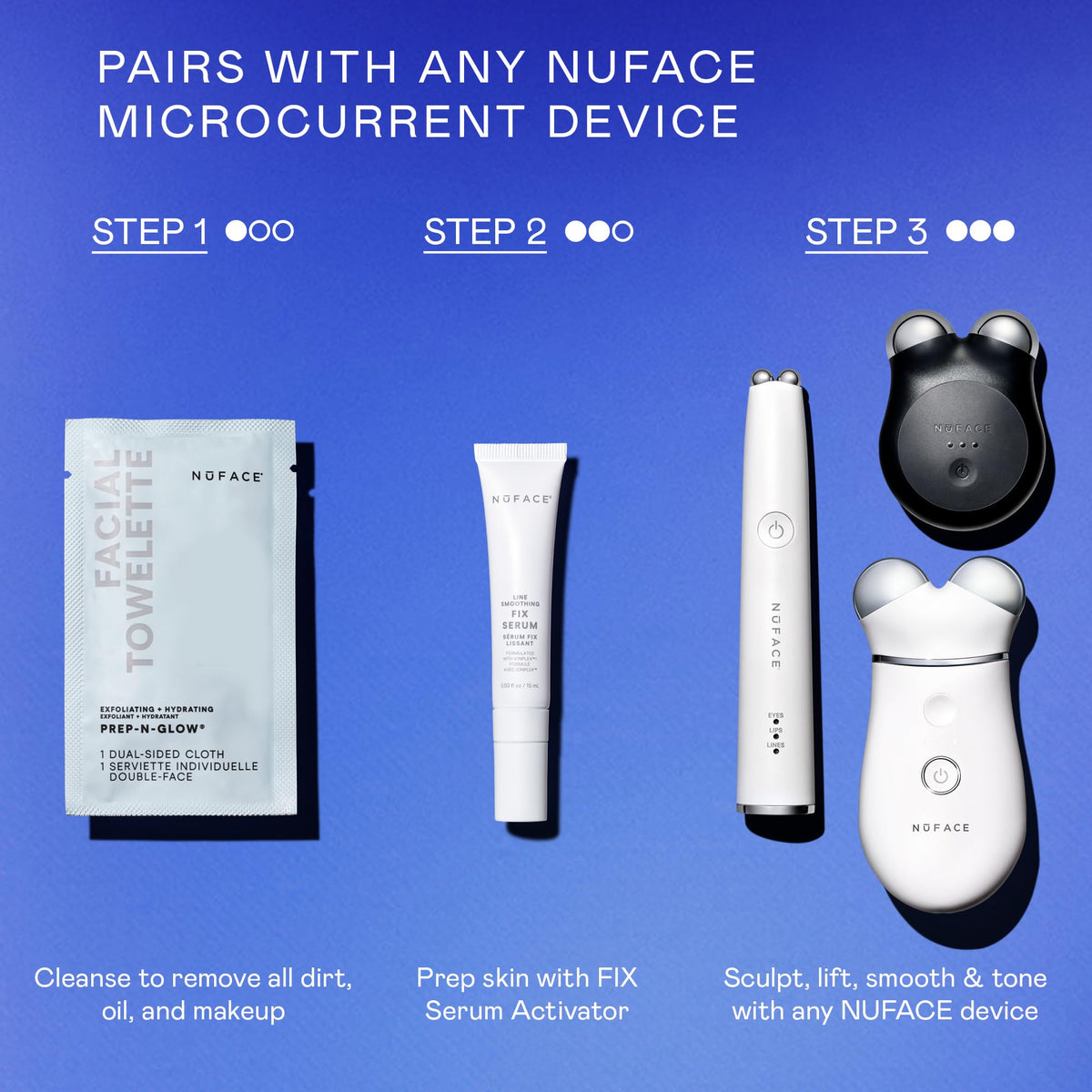 NuFACE microcurrent device used with FIX Serum for enhanced conduction.