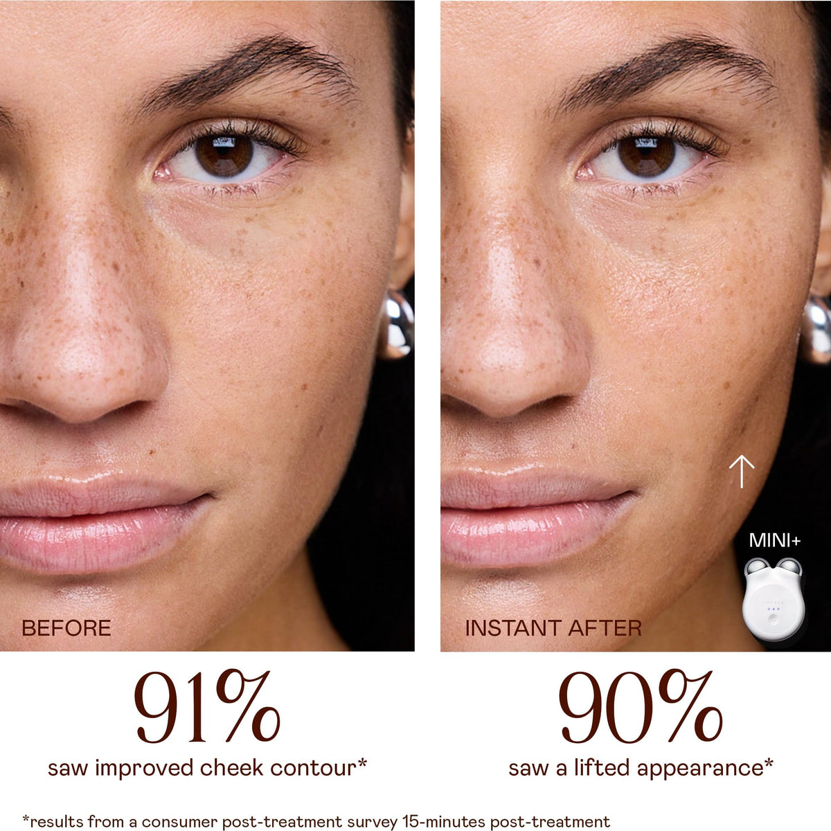 NuFACE MINI+ Violet Dusk highlighting facial contouring capability.