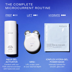 NuFACE MINI+ demonstrates jawline definition via microcurrent massage.