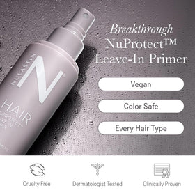 NULASTIN NuProtect spray being applied to damp hair for detangling and protection