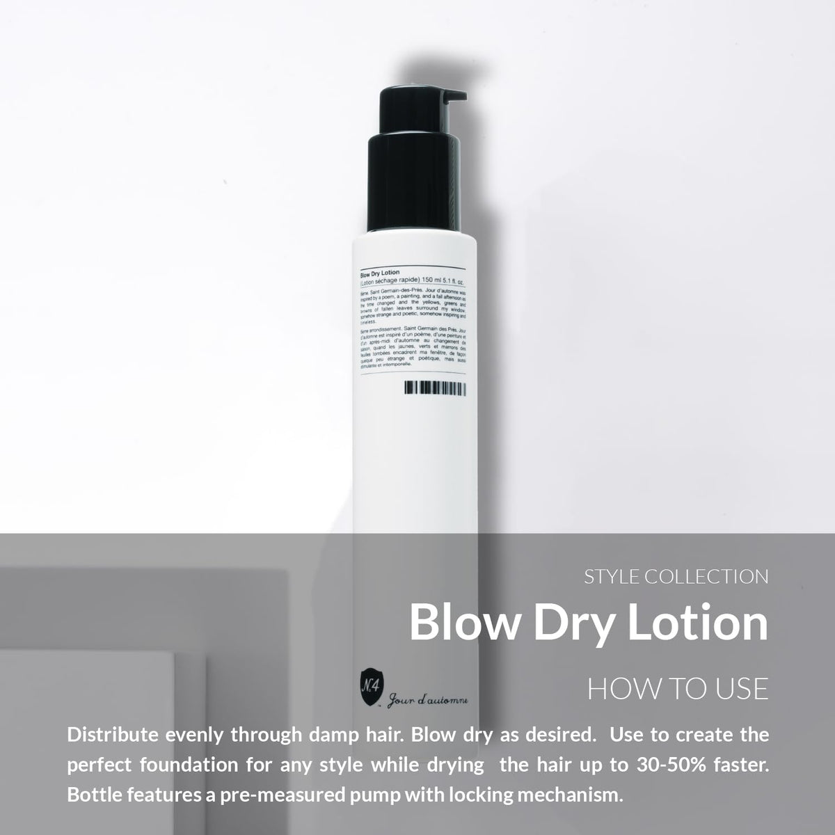 Number 4 Blow Dry Lotion in use on damp hair for smooth, repeatable blowouts.