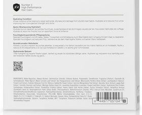 Number 4 Hydrating Conditioner label closeup highlighting color-safe formula benefits.
