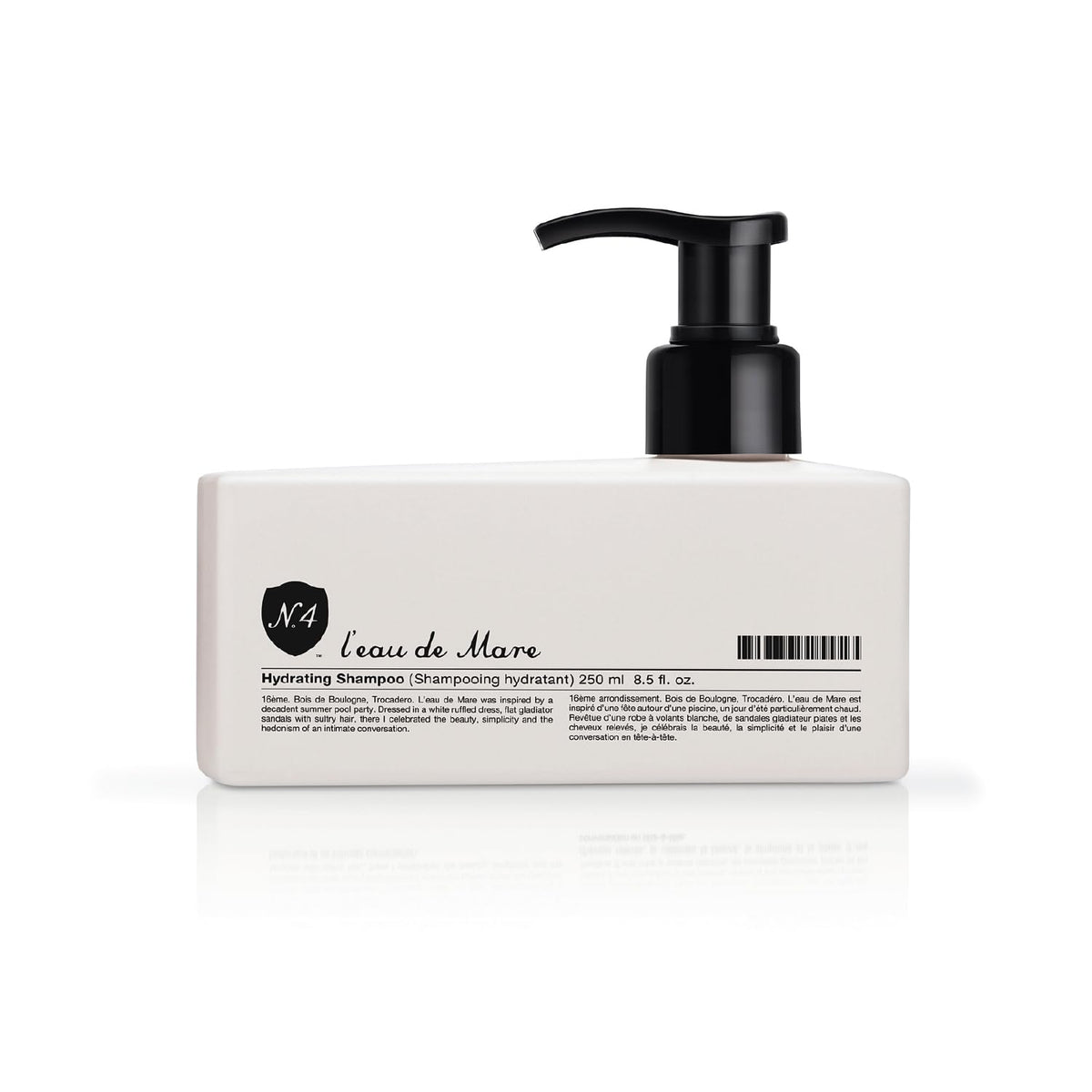 Close-up of Number 4 Hydrating Shampoo bottle highlighting color-safe formula.