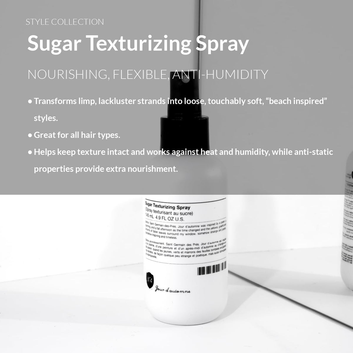 Number 4 Sugar Texture Spray on wet hair delivering lift and definition.