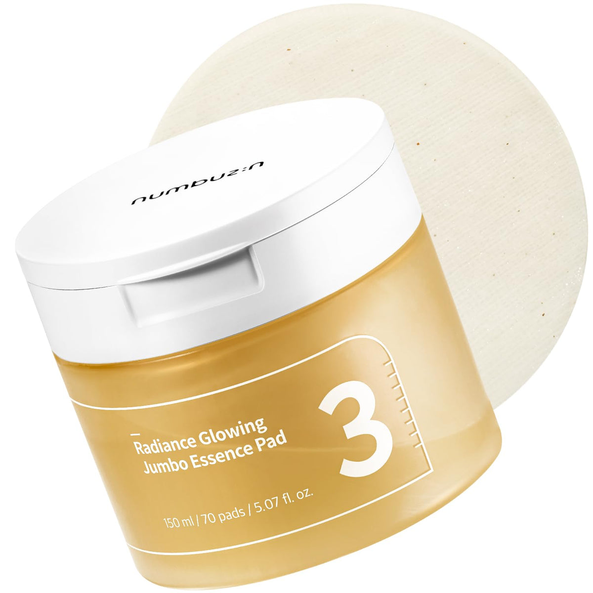 Numbuzin No.3 toner pads jar close-up showing jumbo pads for even hydration.