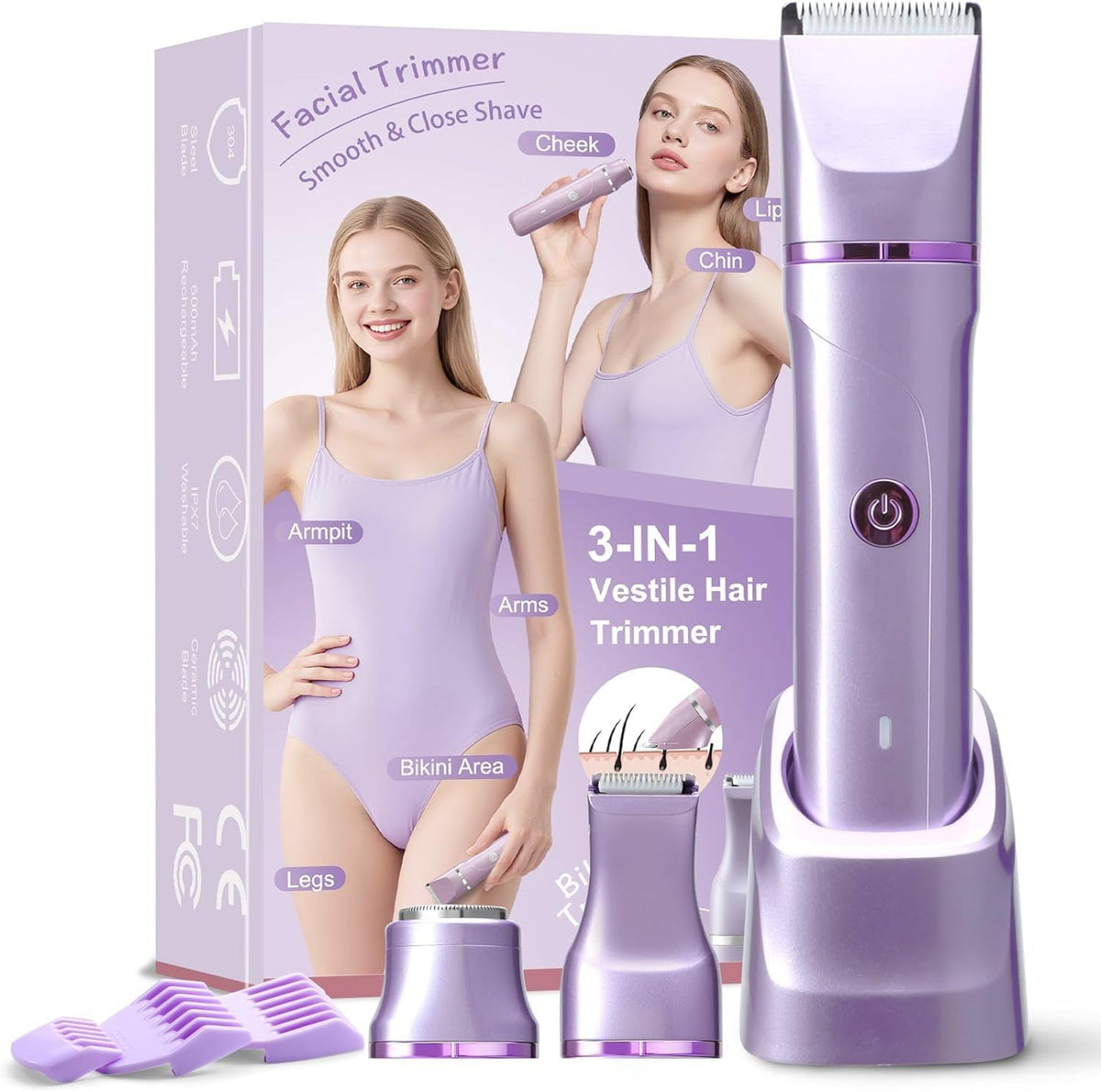 NUMIFUN bikini trimmer front view in purple for precise grooming