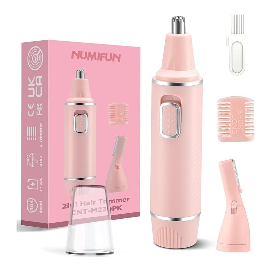 NUMIFUN nose hair trimmer pink front view for painless facial grooming on the go