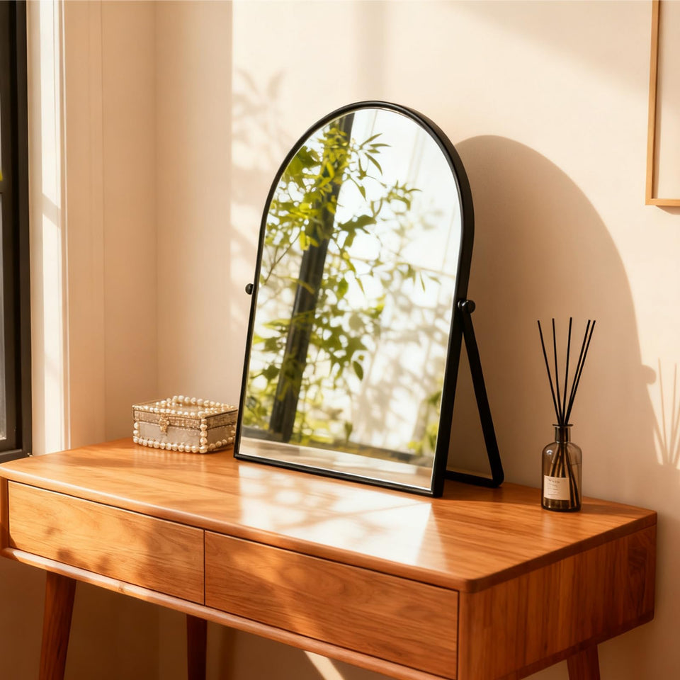 Numjeg black metal vanity mirror front view for precise makeup