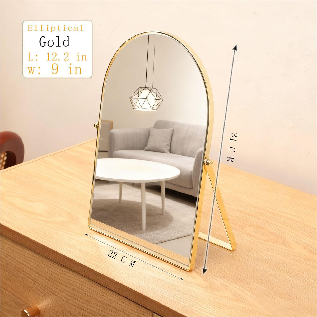Numjeg mirror with rotating frame and 90-degree tilt for versatile viewing